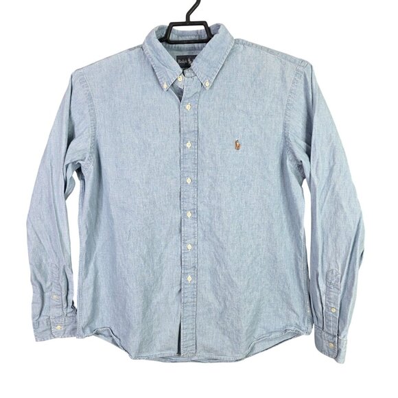 Mens Ralph Lauren Custom Fit Blue Denim Shirt Button-Up Long Sleeve Cotton XL - Picture 1 of 8